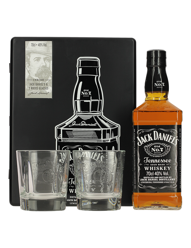 Coffret cadeau whisky Jack Rackham avec verres et pierres